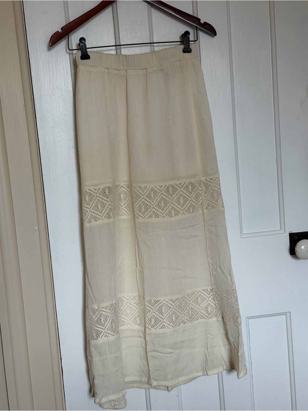 Cream Lace Panel Maxi Skirt - Women
